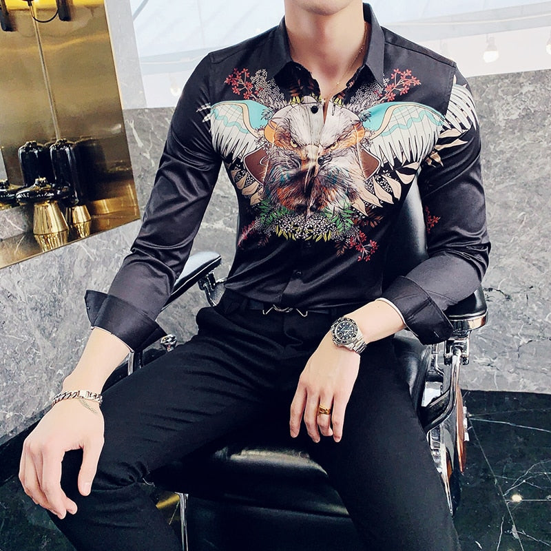 Flying Eagle Printing Chemise à manches longues pour hommes de style coupe ajustée