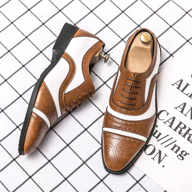 Chaussures richelieu à coutures contrastées en patchwork de couleur