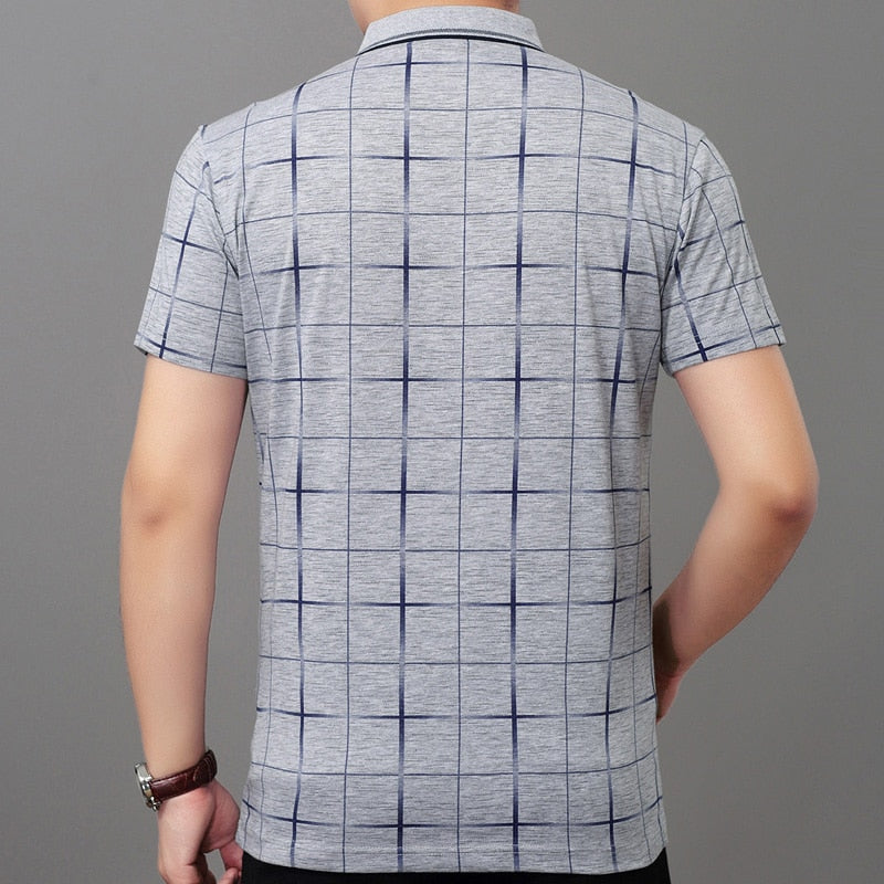Lattice Plaid Printed Men Short Sleeve Polo Shirt