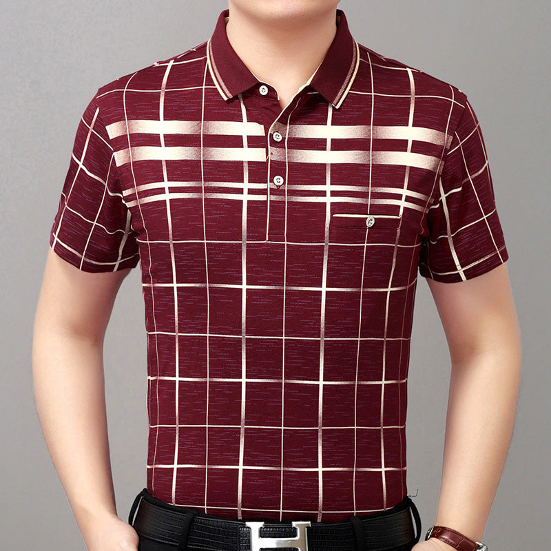 Lattice Plaid Printed Men Short Sleeve Polo Shirt