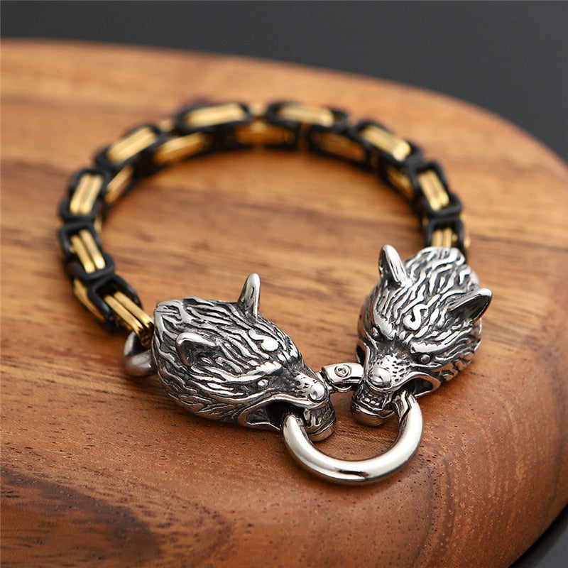 Norse Viking Wolf Head Decorated Bracelet