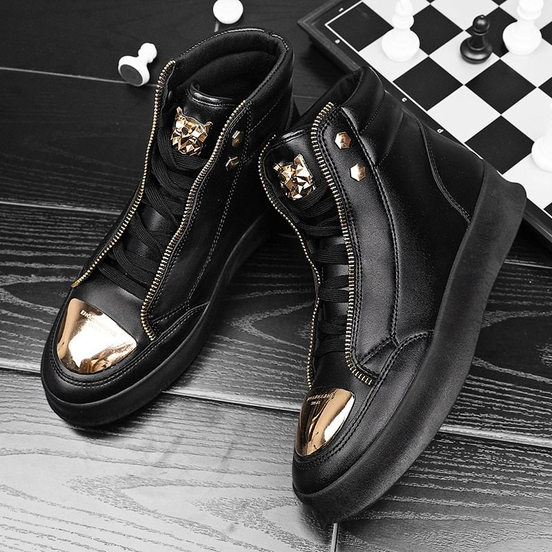 Cross Tied Zipper Decorated High Top Sneaker