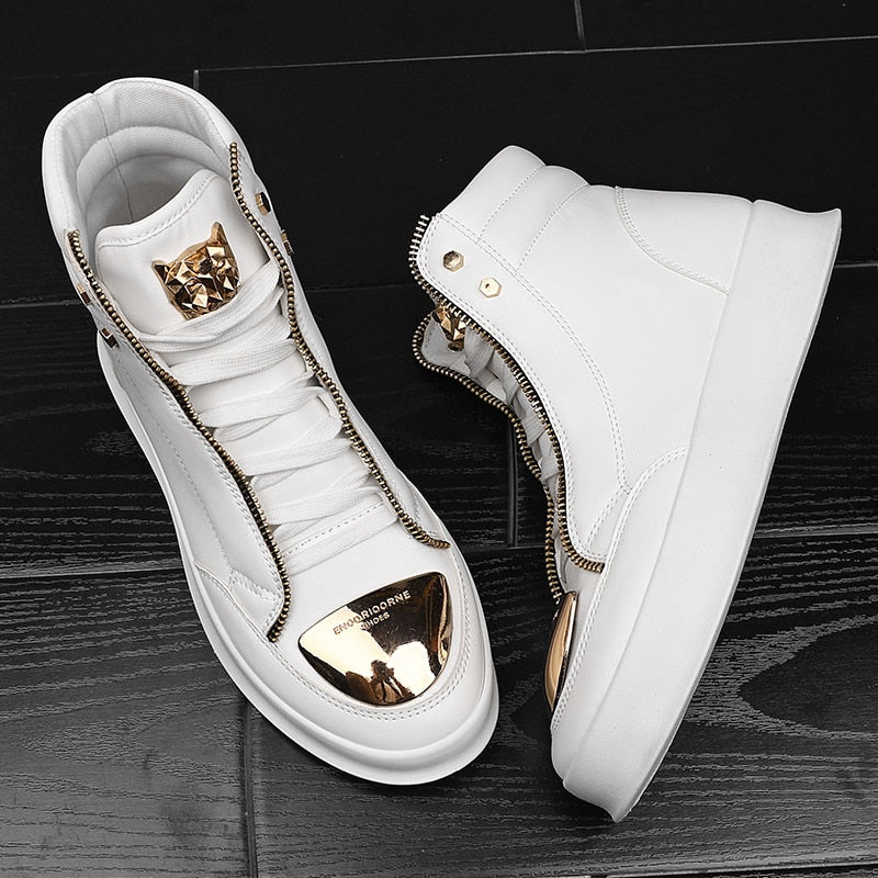 Cross Tied Zipper Decorated High Top Sneaker