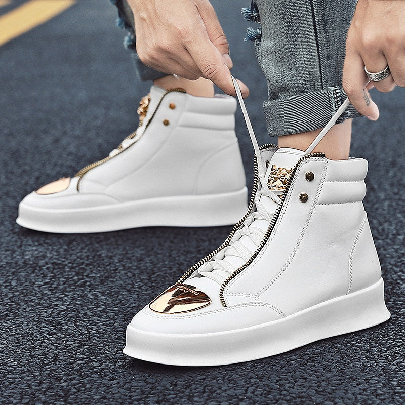 Cross Tied Zipper Decorated High Top Sneaker