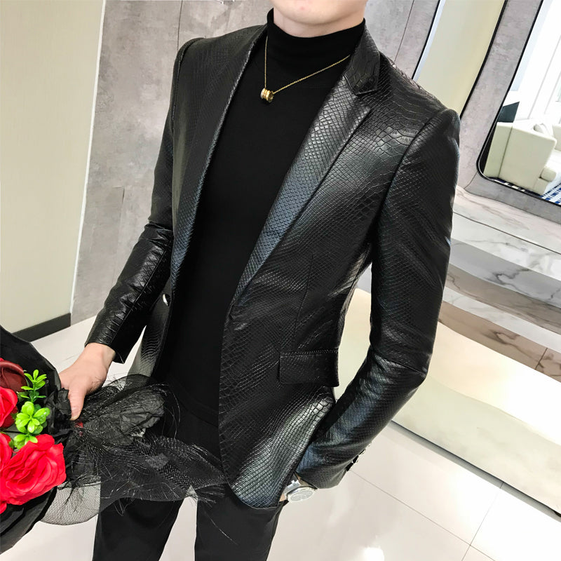 Classic Black Single Button Snake Skin Pattern Cool Men Blazer - FanFreakz