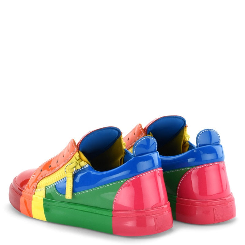 Patent Leather Rainbow Colors Men Zippered Sneakers