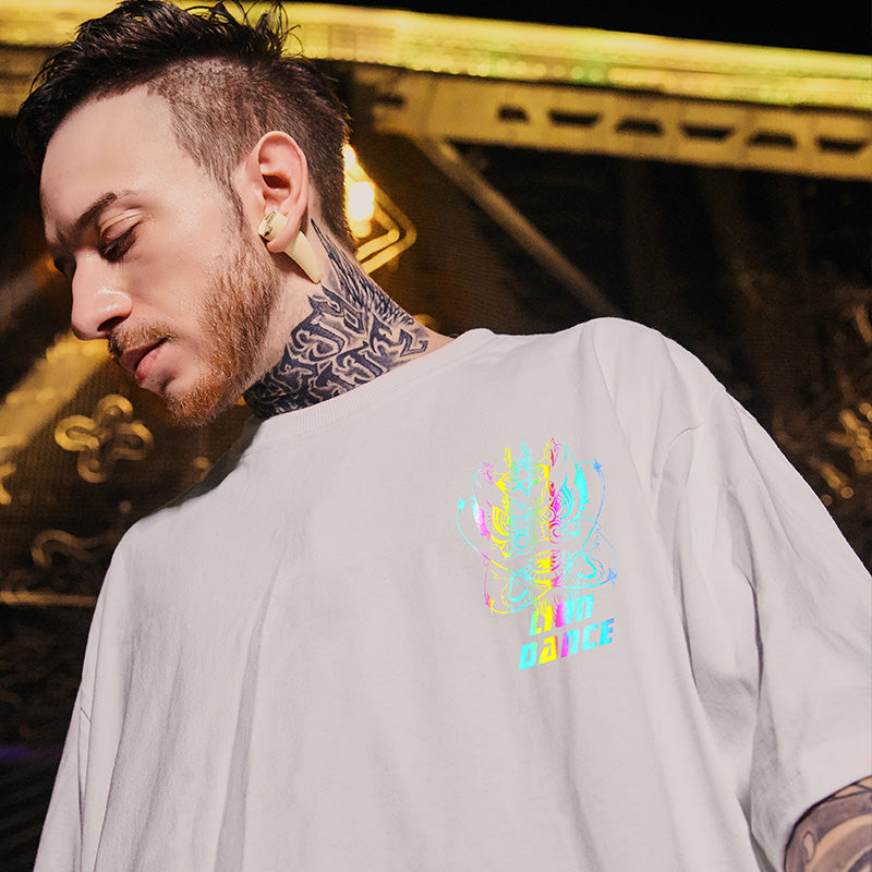 Oversize Hip Hop Rainbow Dragon Head Printed T-Shirt