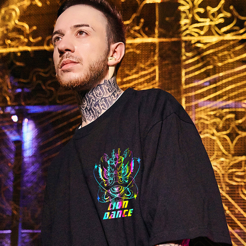 Oversize Hip Hop Rainbow Dragon Head Printed T-Shirt