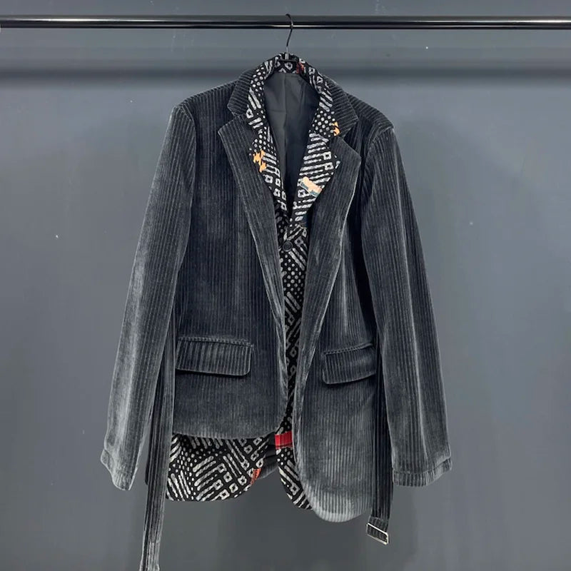 Asymmetric Fake Two Pieces Corduroy Blazer