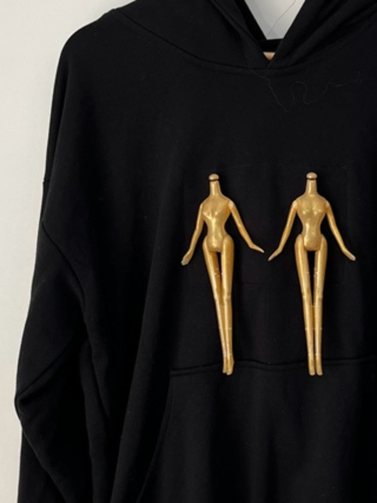 Black Color Printed Loose Hoodie