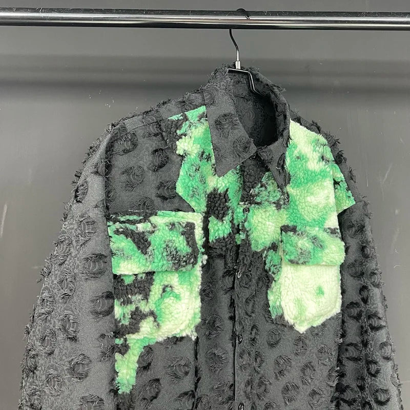 Green Color Fringe Patchwork Shirt