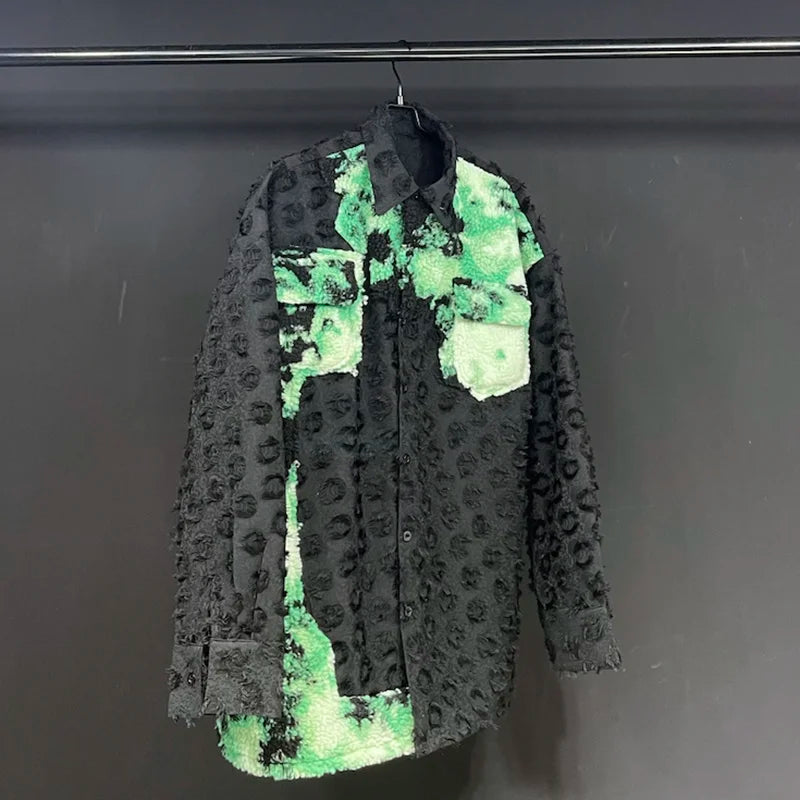 Green Color Fringe Patchwork Shirt