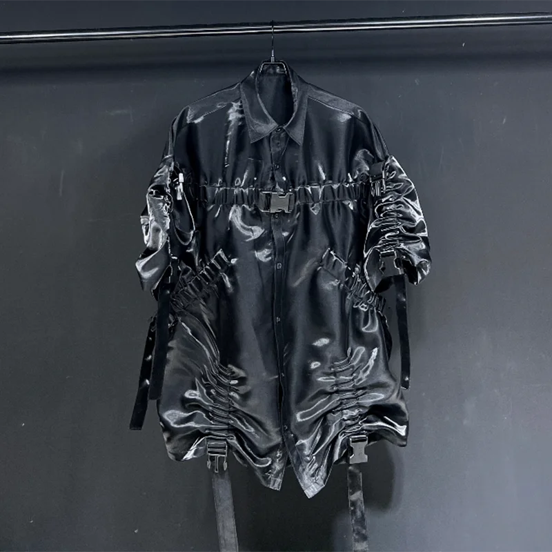 Futurist Buckle Splice Pleated Design Shirt