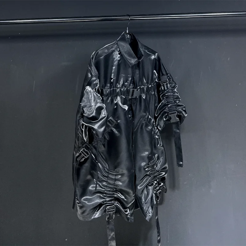 Futurist Buckle Splice Pleated Design Shirt