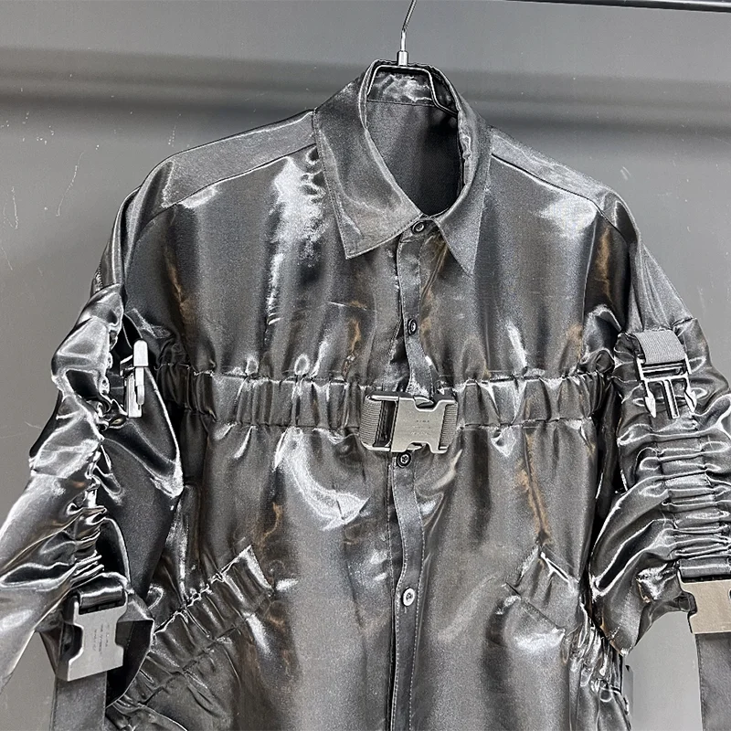 Futurist Buckle Splice Pleated Design Shirt