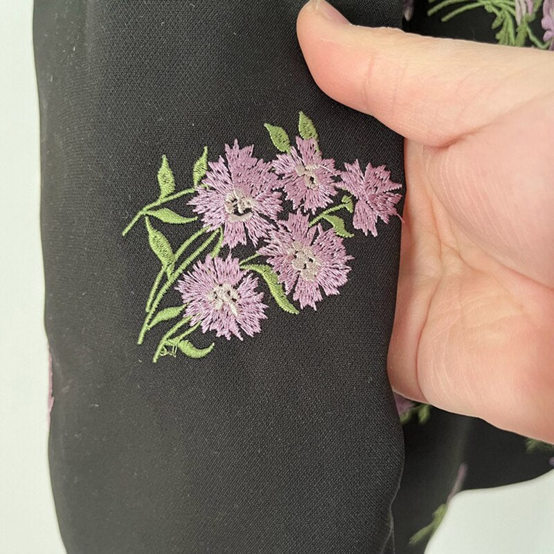 Floral Embroidery Black Blazer