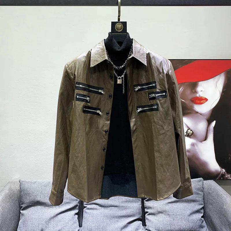 Multi-Zipper Decoration PU Leather Shirt