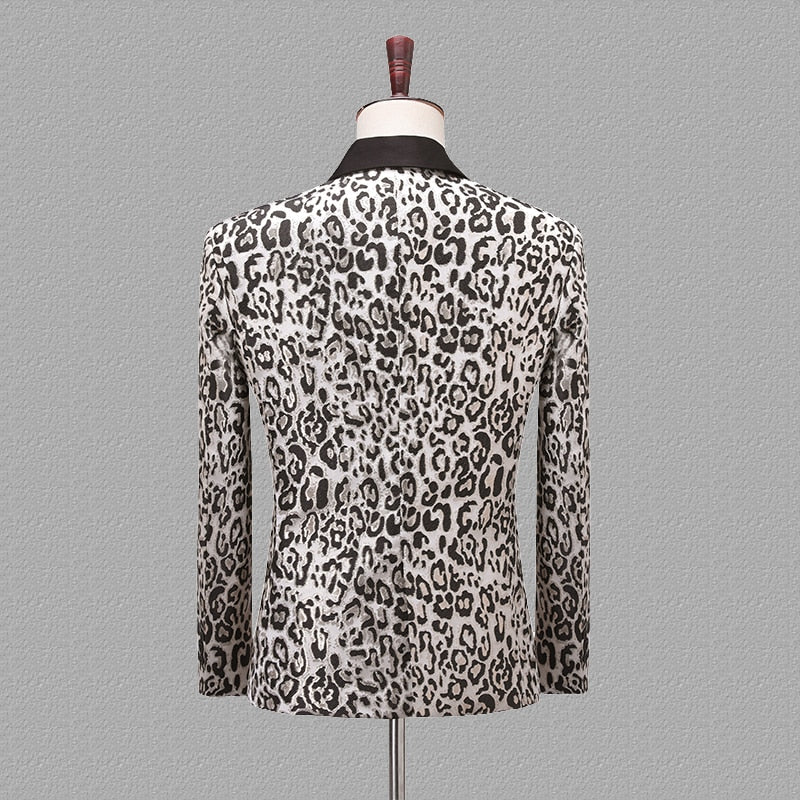 Jacquard Leopard Pattern Slim Fit Casual Men Blazer
