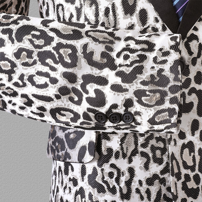Jacquard Leopard Pattern Slim Fit Casual Men Blazer