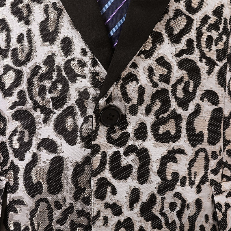 Jacquard Leopard Pattern Slim Fit Casual Men Blazer