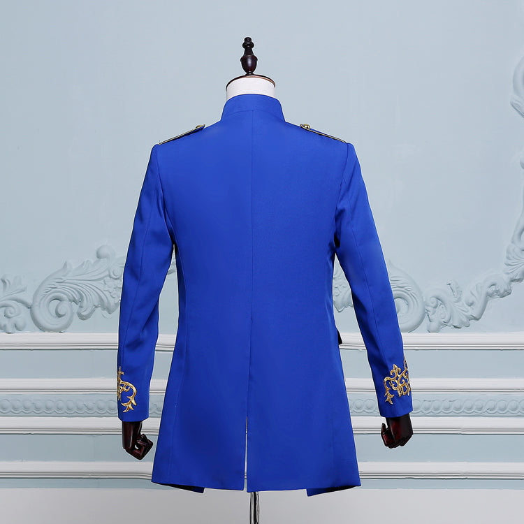 England Style with Chic Button Strap Design Men Costume Blazer
