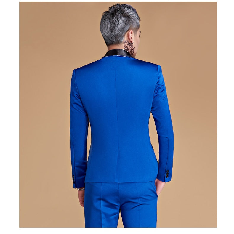 Shawl Lapel Bright Chinese Style Pattern Men Blazer