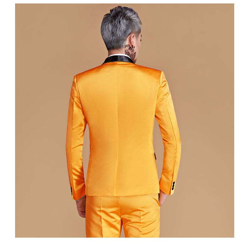 Shawl Lapel Bright Chinese Style Pattern Men Blazer