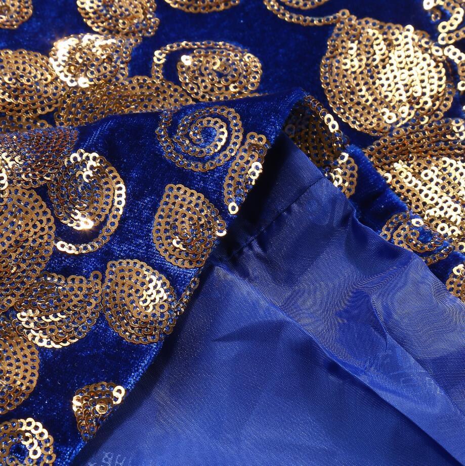 Electric Blue with Gold Sequins Shawl Lapel Men Velvet Slim Fit Blazer - FanFreakz