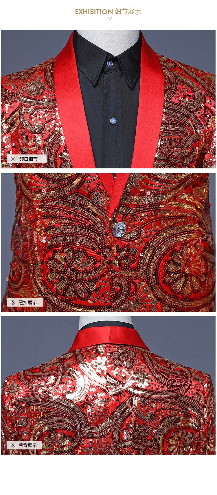 Gold Flower Sequins Fancy Style Men Blazer