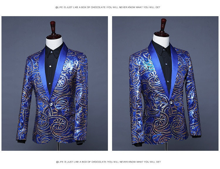 Gold Flower Sequins Fancy Style Men Blazer