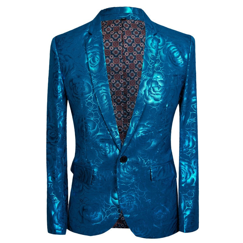 Élégant costume deux pièces pour hommes à imprimé rose bleu brillant