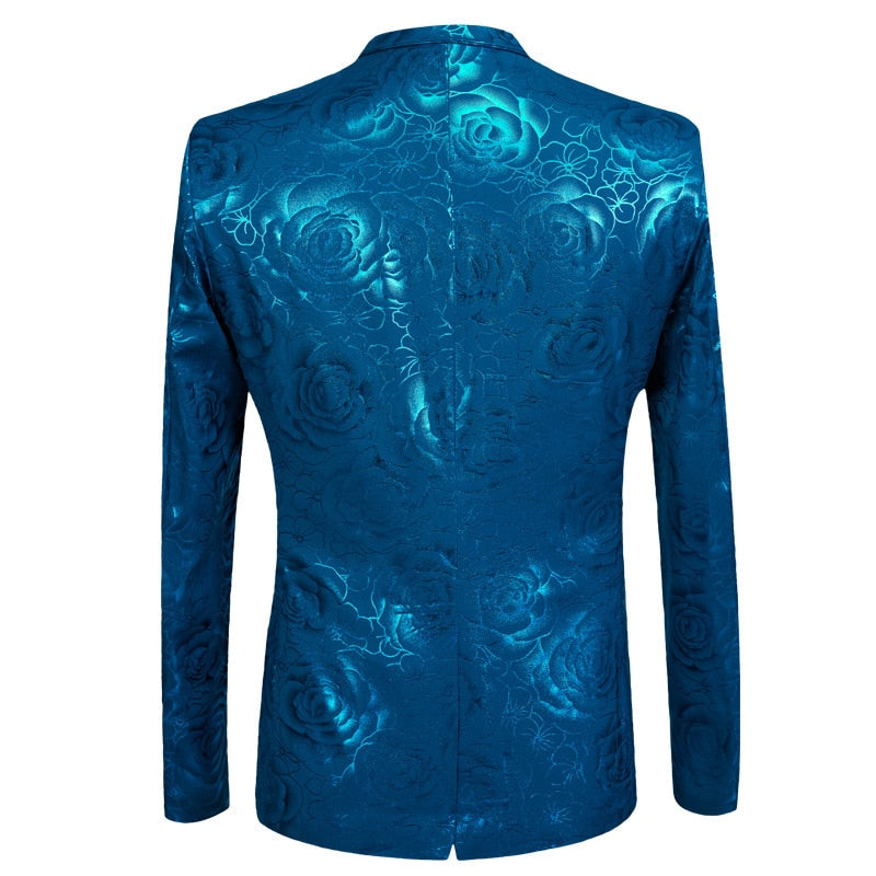 Élégant costume deux pièces pour hommes à imprimé rose bleu brillant