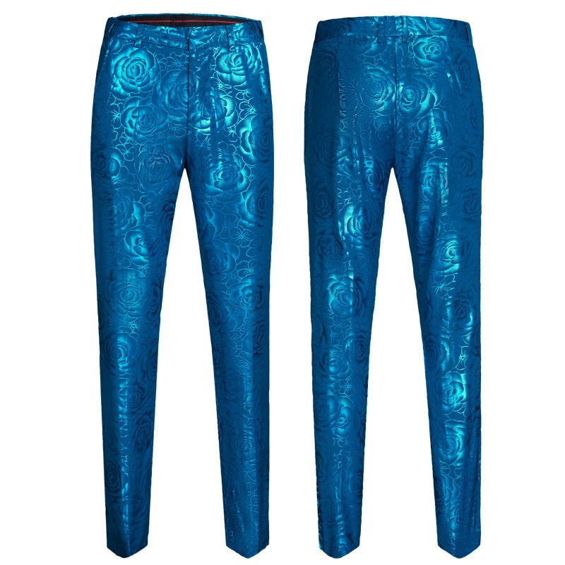 Élégant costume deux pièces pour hommes à imprimé rose bleu brillant