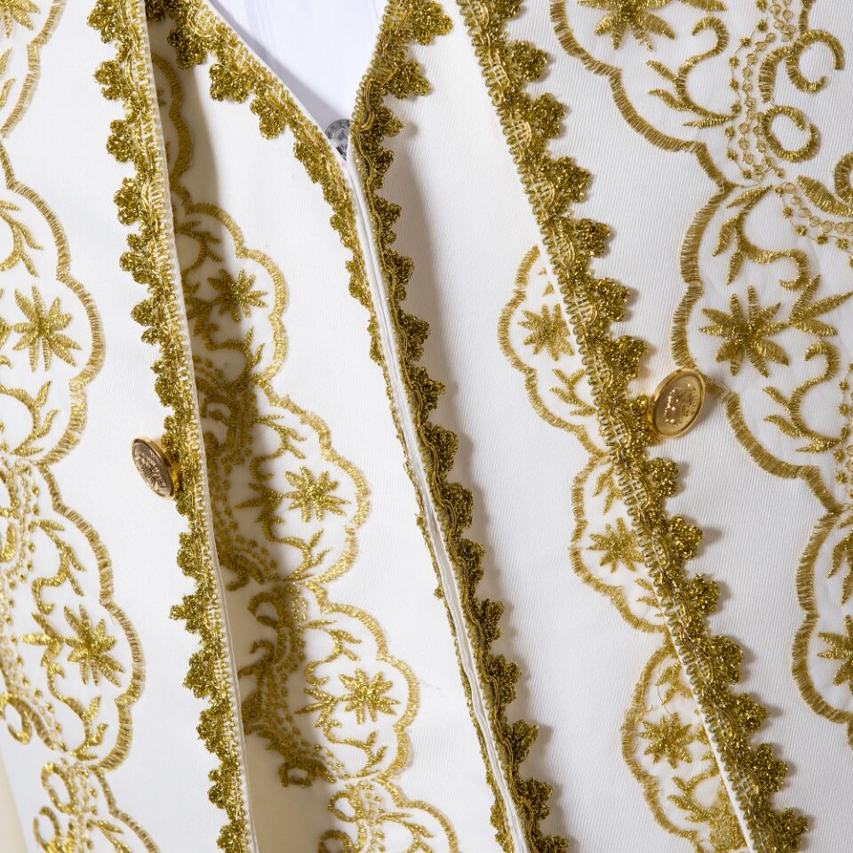 White or Black with Classic Gold Embroidery Three Pieces Set Design Men Costume Suits