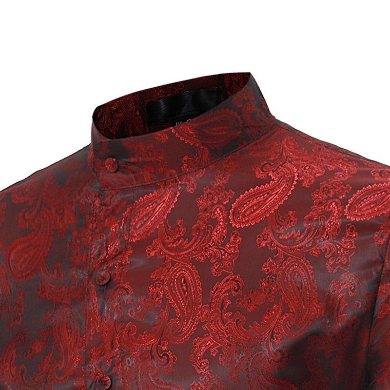 Paisley Multicolor Asymmetric Men Button Down Shirts