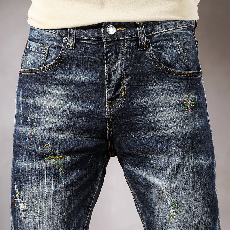 Rainbow Stitching Patchwork Loose Jeans