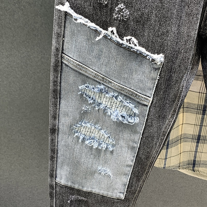 Patchwork Mixed Ripped Jeans