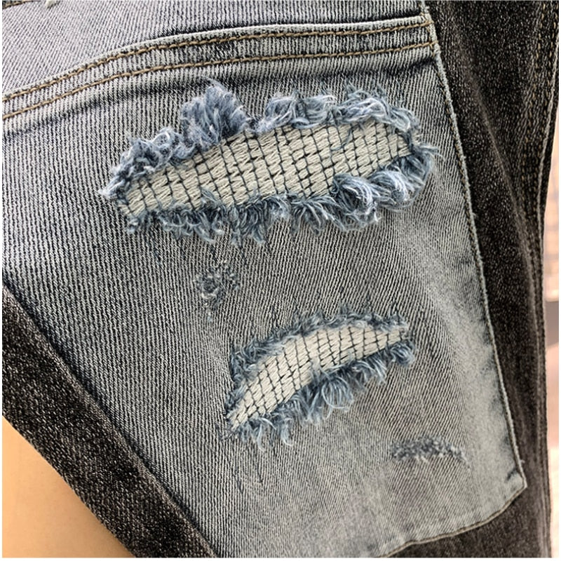 Patchwork Mixed Ripped Jeans