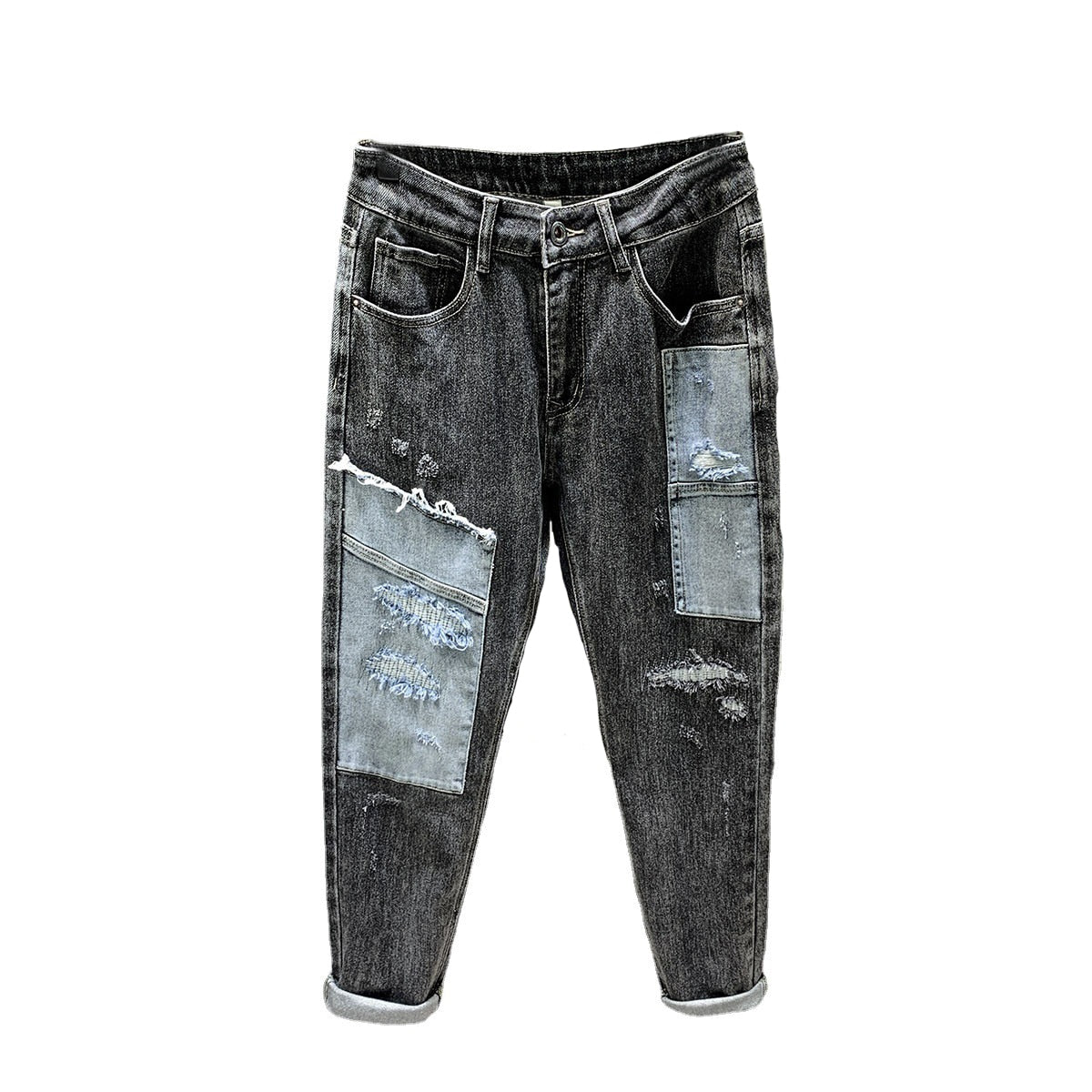 Patchwork Mixed Ripped Jeans