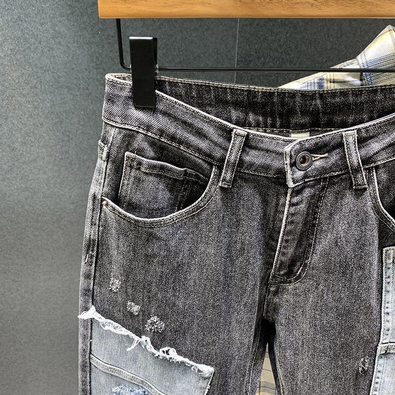 Patchwork Mixed Ripped Jeans