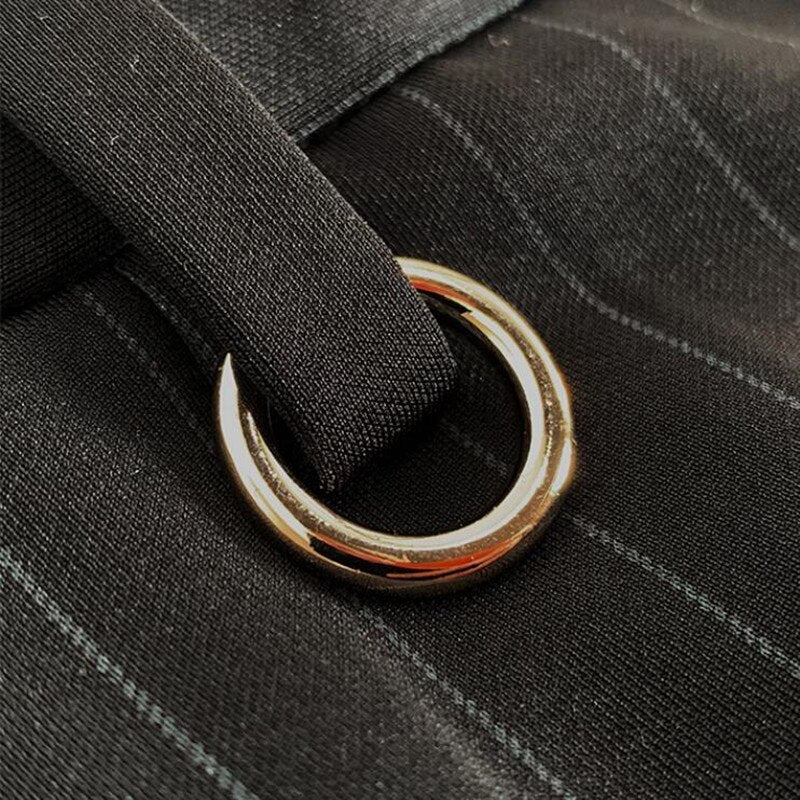 Black Striped O-Ring Polyester Trousers