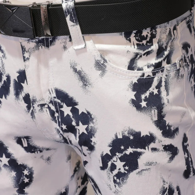 White Color Printed Pattern Jeans