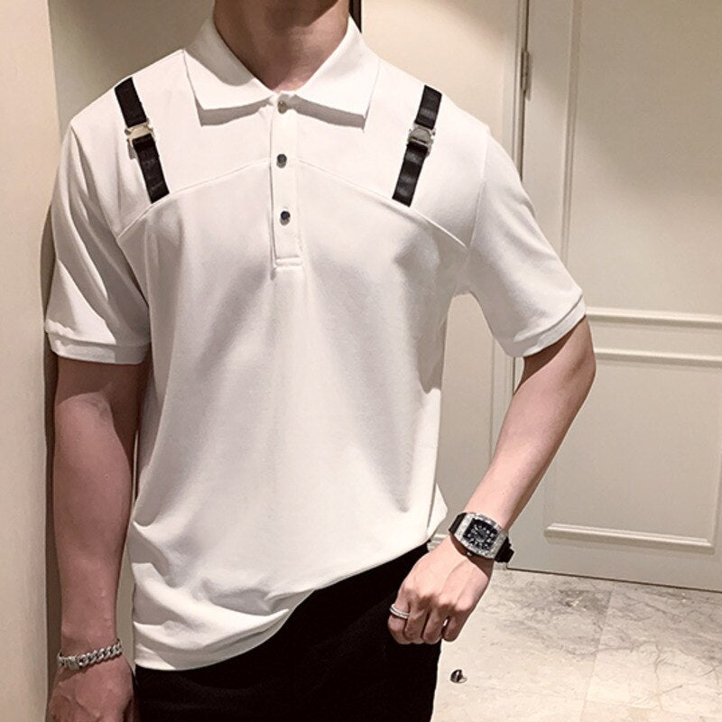 Shoulder Strap Solid Polo Shirt