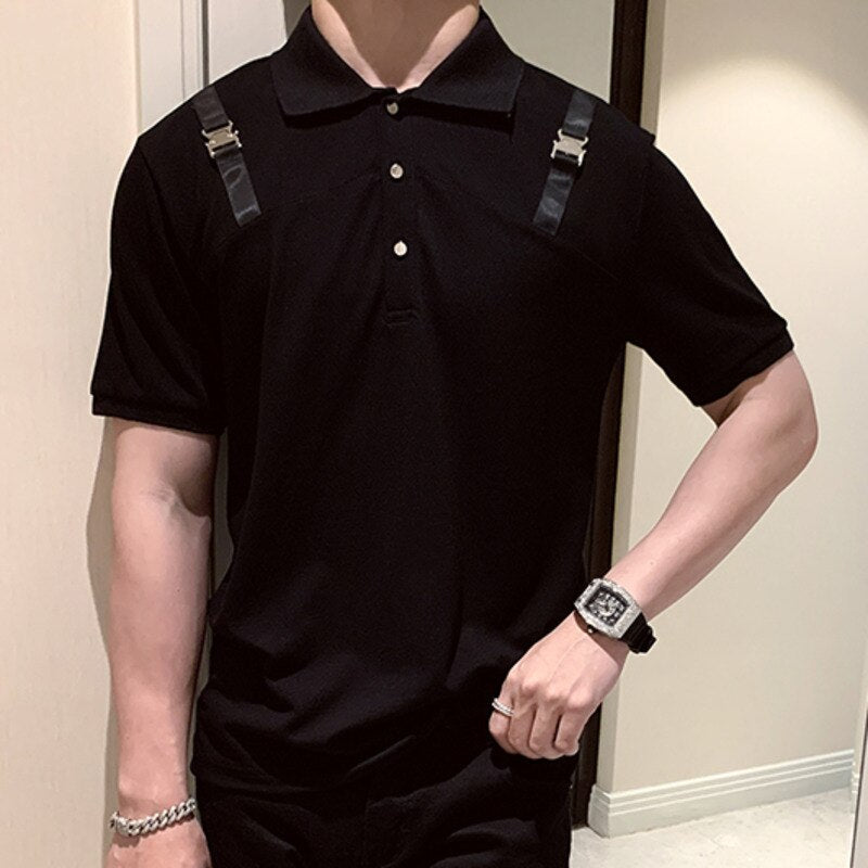 Shoulder Strap Solid Polo Shirt