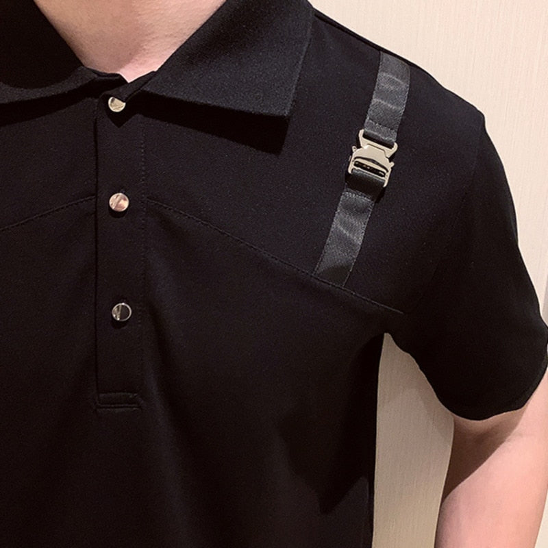 Shoulder Strap Solid Polo Shirt