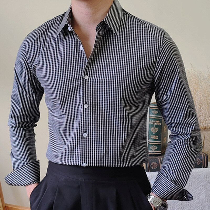 Slim Fit Business Formal Plaid Men Shirt