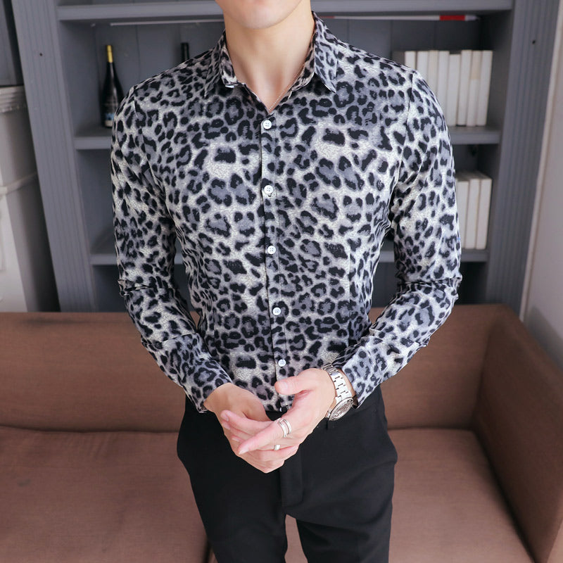 Gallant Leopard Print Slim Design Men Long Sleeves Shirts