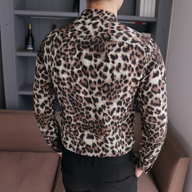 Gallant Leopard Print Slim Design Men Long Sleeves Shirts