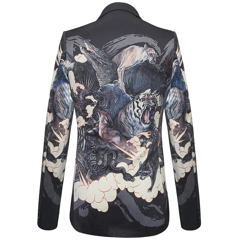 Animal Printed Pattern Slim Fit Design Men Velvet Blazer - FanFreakz