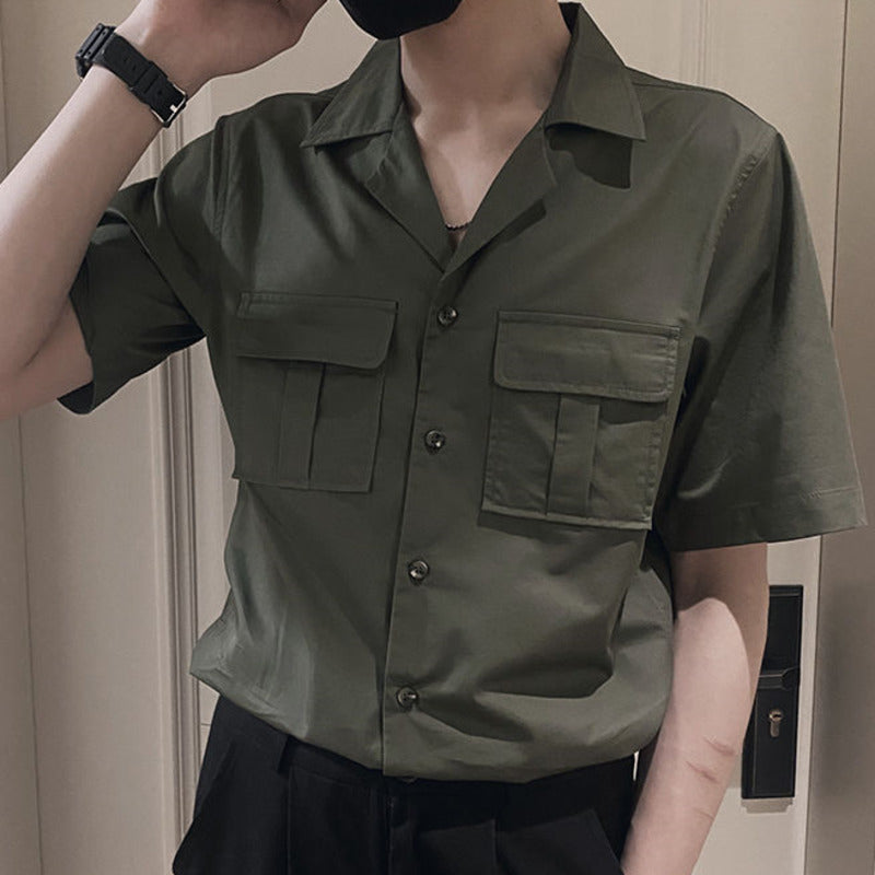 Pocket Solid Polyester Men's Shirt